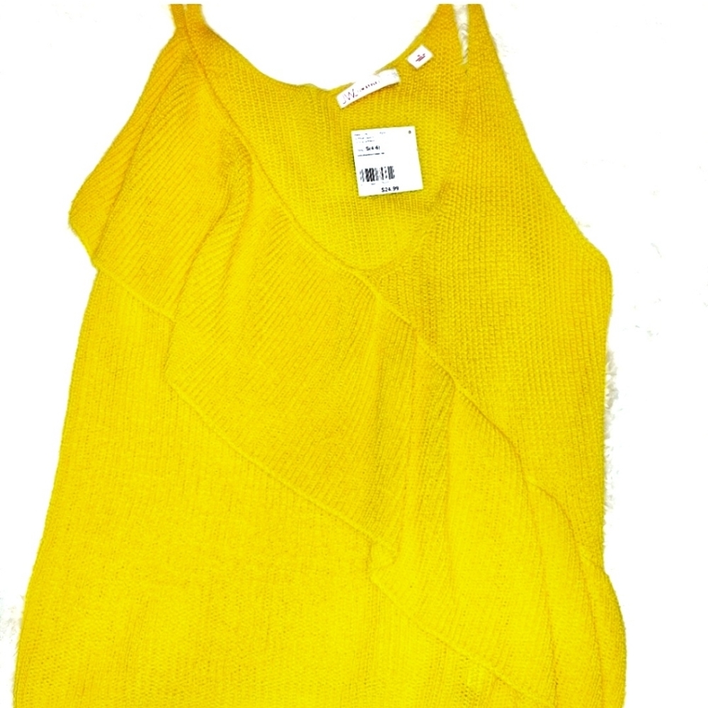 JW Style Yellow knit top with ruffle accent